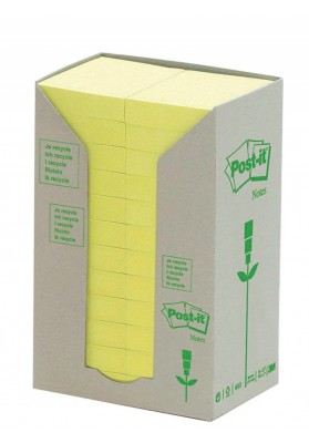 Bloczek samoprzylepny ekologiczny POST-IT® (653-1T), 38x51mm, 24x100 kart., żółty