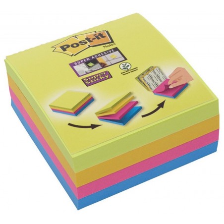 Multi kostka samoprzylepna POST-IT® Super Sticky (2014-SC-BYFG),76x76mm, 4x75 kart., mix kolorów