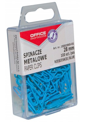 Spinacze kolorowe OFFICE PRODUCTS, powlekane, 28mm, w pudełku, 100szt., niebieskie