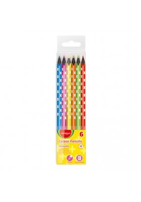Kredki ołówkowe KEYROAD, trójkątne, czarne drewno, neon, 6szt., zawieszka, mix kolorów