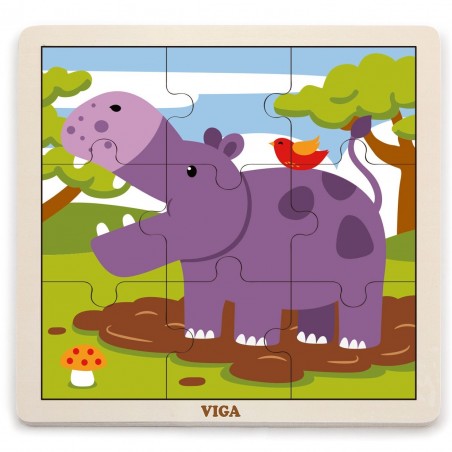 VIGA Poręczne Drewniane Puzzle Hipopotam 9 Elementów