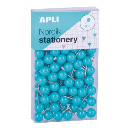 Pinezki APLI Nordik, 09x20 mm, 100 szt., pudełko z zawieszką, mix kolorów pastel