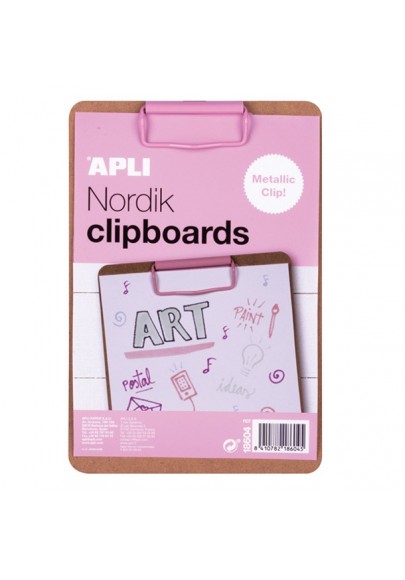Clipboard apli nordik, deska a5, drewniana, z metalowym klipsem, pastelowy różowy