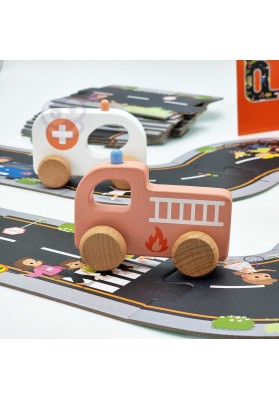TOOKY TOY Zestaw Droga Puzzle dla Dzieci Autostrada Makieta 21 el. Certyfikat FSC + 2 Pojazdów Drewnianych