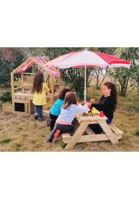 CLASSIC WORLD EDU Drewniany Stolik Piknikowy z Parasolem