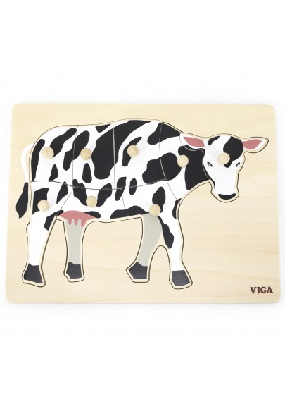Viga drewniane puzzle montessori krowa z pinezkami