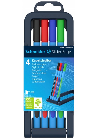 Zestaw długopisów schneider slider edge, xb, 4 szt., pudełko z zawieszką, mix kolorów