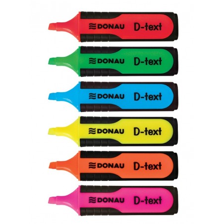 Zakreślacz fluorescencyjny donau d-text, 1-5mm (linia), 6szt., mix kolorów