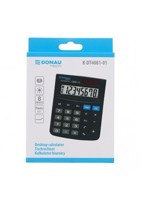 Kalkulator biurowy DONAU TECH, 8-cyfr. wyświetlacz, wym. 127x104x19 mm, czarny