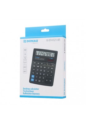 Kalkulator biurowy DONAU TECH, 12-cyfr. wyświetlacz, wym. 193x142x39 mm, czarny