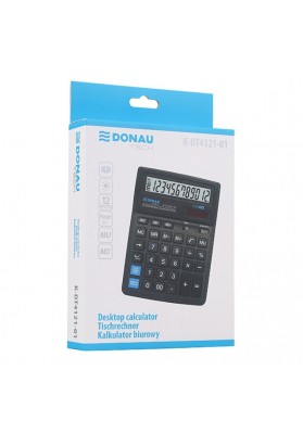 Kalkulator biurowy DONAU TECH, 12-cyfr. wyświetlacz, wym. 193x142x39 mm, czarny