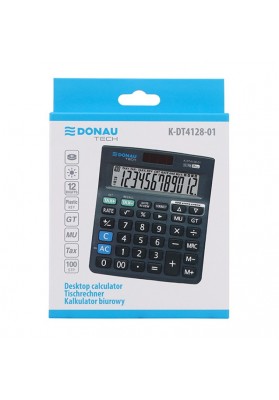 Kalkulator biurowy DONAU TECH, 12-cyfr. wyświetlacz, wym. 140x122x27 mm, czarny