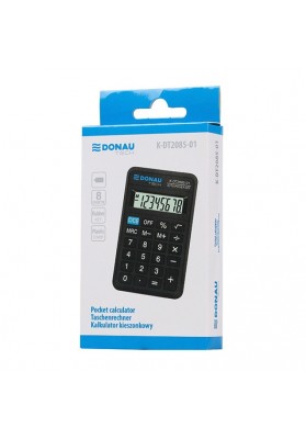 Kalkulator kieszonkowy DONAU TECH, 8-cyfr. wyświetlacz, wym. 114x69x18 mm, czarny