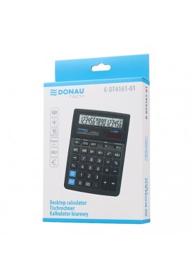 Kalkulator biurowy DONAU TECH, 16-cyfr. wyświetlacz, wym. 193x142x39 mm, czarny