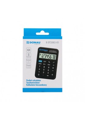 Kalkulator kieszonkowy DONAU TECH, 8-cyfr. wyświetlacz, wym. 89x56x11 mm, czarny