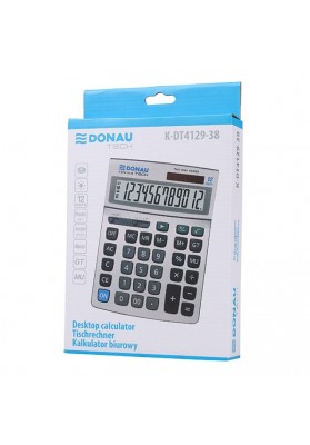 Kalkulator biurowy DONAU TECH, 12-cyfr. wyświetlacz, wym. 204x154x37 mm, metalowa obudowa, srebrny