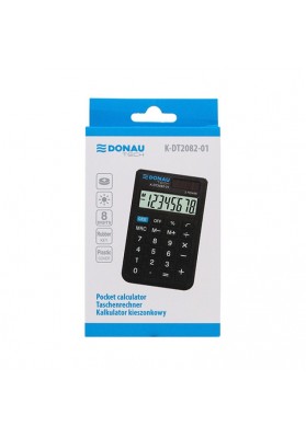 Kalkulator kieszonkowy DONAU TECH, 8-cyfr. wyświetlacz, wym. 97x60x11 mm, czarny