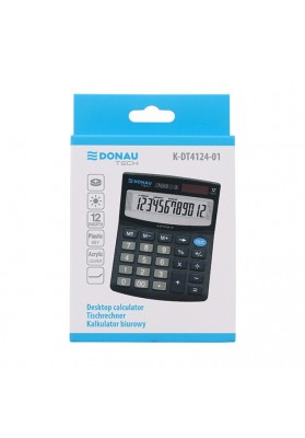 Kalkulator biurowy DONAU TECH, 12-cyfr. wyświetlacz, wym. 124x100x30 mm, czarny