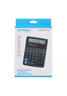 Kalkulator biurowy DONAU TECH, 14-cyfr. wyświetlacz, wym. 193x142x39 mm, czarny