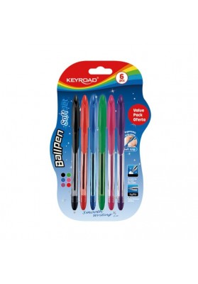 Długopis klasyczny KEYROAD Ball Pen Soft Jet, 0,7 mm, 6 s.zt, blister, mix kolorów