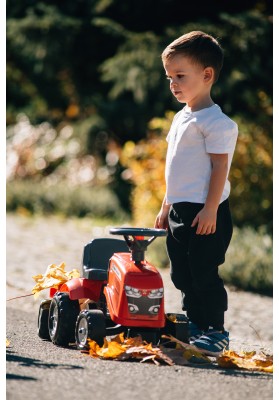 Falk traktorek baby massey ferguson czerwony z przyczepką + akc. od 1 roku