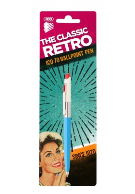 Długopis automatyczny ICO Retro 70'C, blister, wkład niebieski, mix kolorów