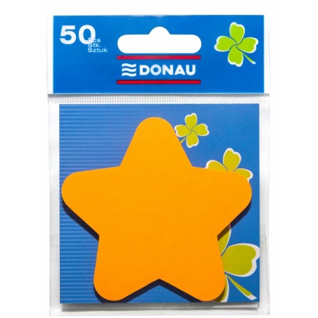 Bloczek samoprzylepny DONAU, 1x50 kart., gwiazdka, zawieszka, pomarańczowy