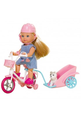 Simba lalka evi na rowerze z przyczepką