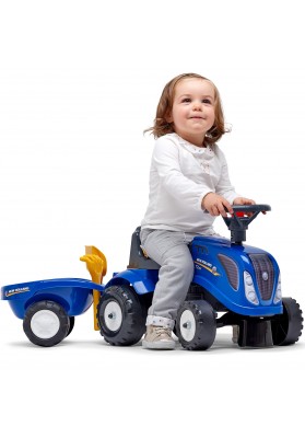FALK Traktorek Baby New Holland Niebieski z Przyczepką + akc. od 1 roku