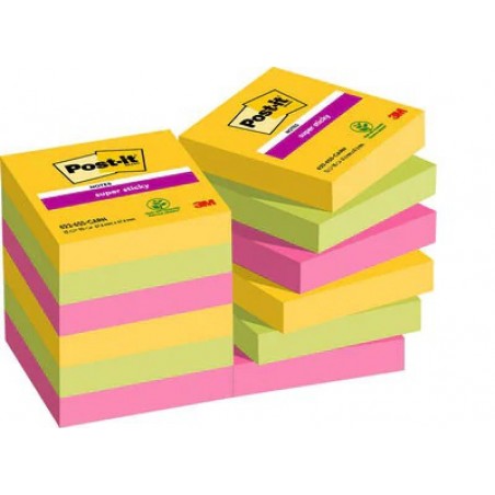 Karteczki samoprzylepne post-it® super sticky (622-12ssrio), 47,6x47,6mm, 12x90 kart., paleta rio de janeiro