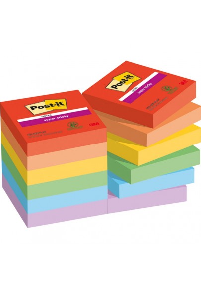 Karteczki samoprzylepne post-it® super sticky, playful , 47,6x47,6mm, 12x90 kart.