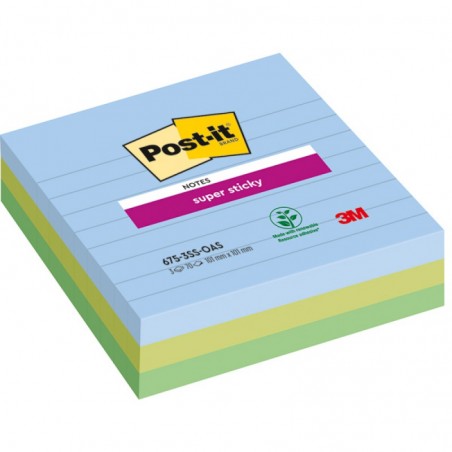 Karteczki samoprzylepne Post-it® Super Sticky XL, OASIS, w linię, 101x101mm, 3x70 kart.