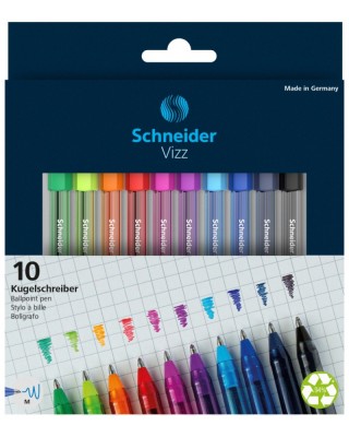 Długopis SCHNEIDER VIZZ, M, 10szt., pudełko z zawieszką, mix kolorów - 10 szt