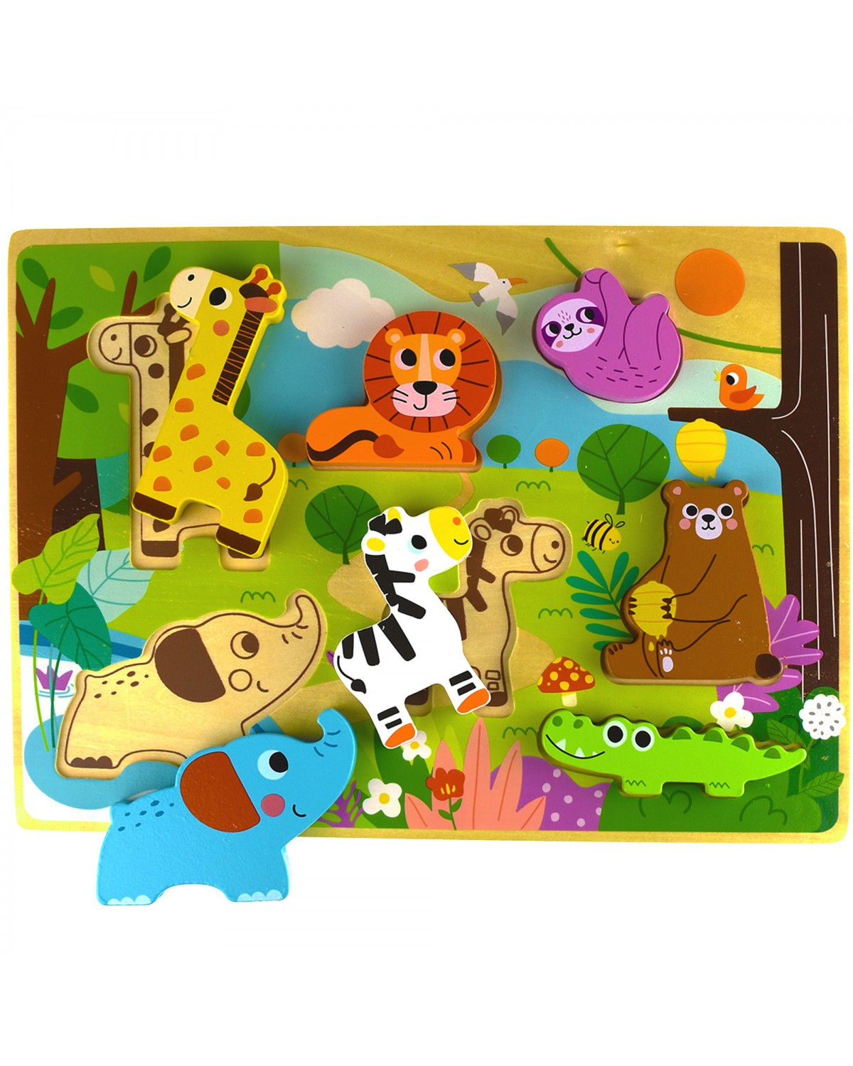 Tooky toy drewniane puzzle montessori zwierzątka w lesie dopasuj kształty