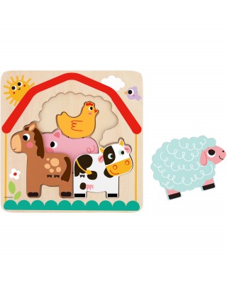 Tooky toy drewniane puzzle montessori wielowarstwowe tablica zwierzątka na farmie 7 el.