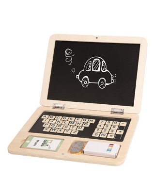 Tooky toy drewniany laptop układanka montessori puzzle nauka literek pisania tablica suchościeralna 58 el.