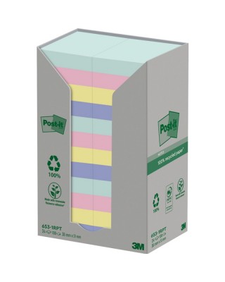 Ekologiczne karteczki samoprzylepne Post-it®, NATURE, pastelowe, 38x51mm, 24x100 kart.