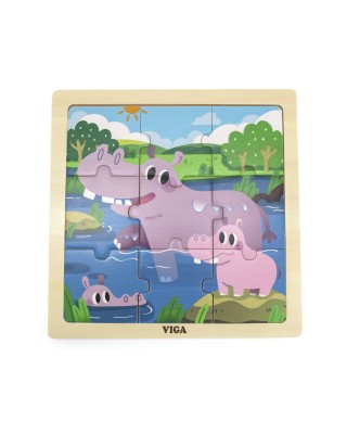 VIGA Poręczne Drewniane Puzzle Hipopotamy 9 elementów