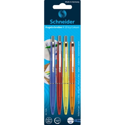 Długopis automatyczny SCHNEIDER K20 ICY, M, 4 szt. blister, mix kolorów