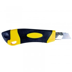 Nóż pakowy office products professional, gumowa rękojeść, z blokadą, żółto-czarny