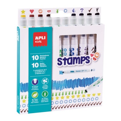 Flamastry APLI Kids, stamps-ze stemplami, 10 szt., mix kolorów