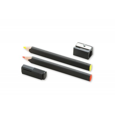 Zestaw 2 ołówków/zakreślaczy moleskine wykonany z drzewa lipowego z temperówką, pomarańczowy/żółty