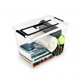Pojemnik do przechowywania moxom simple  box, 80l z rączką, transparentny