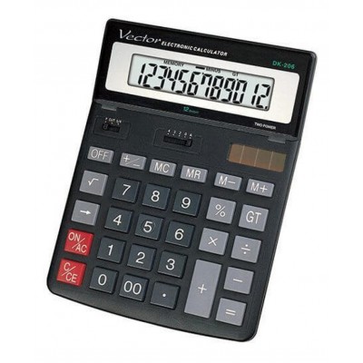 Kalkulator biurowy vector kav dk-206 blk, 12-cyfrowy, 155x200mm, czarny