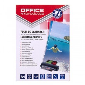Folia do laminowania office products, a4, 2x100mikr., błyszcząca, 100szt., transparentna