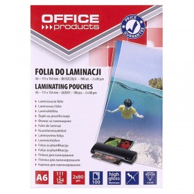 Folia do laminowania office products, a6, 2x80mikr., błyszcząca, 100szt., transparentna