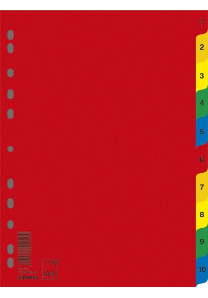Przekładki donau, pp, a4, 230x297mm, 1-10, 10 kart, mix kolorów