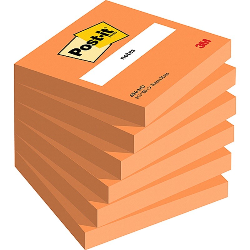 Karteczki samoprzylepne post-it® (654n), 76x76mm, 1x100 kart., jaskrawy pomarańczowy