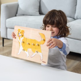 Viga drewniane puzzle montessori pies z pinezkami