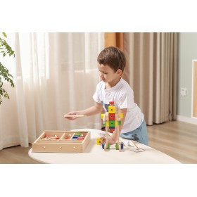 Drewniany zestaw konstrukcyjny viga toys 53 elementy w skrzynce montessori